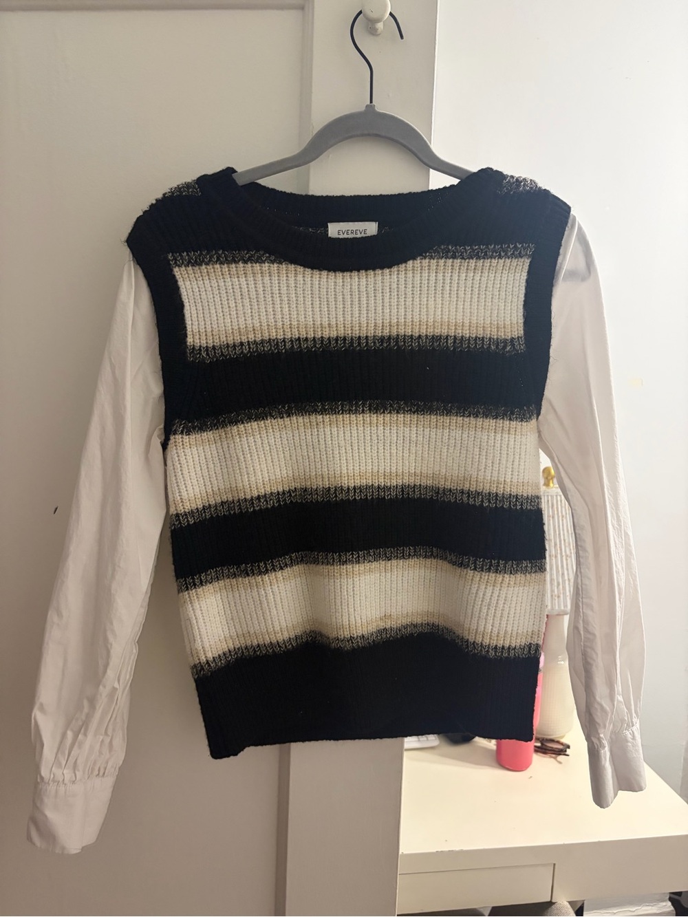 Evereve Black & White Striped Knit Sweater Vest